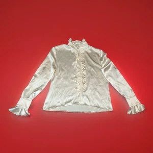 St. John Knits Long Sleeve Ruffled Silk Blouse in Beige Size 4 - Picture 1 of 12