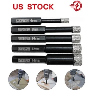 2pcs 6/8/10/12/14mm Diamond Dry Hole Saw Cuts Ceramic Tile Drilling Core Bits - Picture 1 of 14
