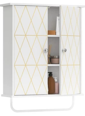 Inodoro, con decoración dorada, estantes ajustables, botiquín, blanco Foto 1 de 4