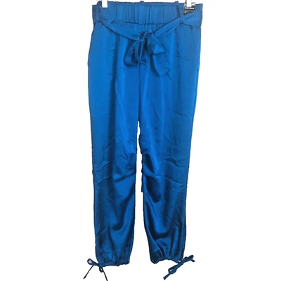 Calça jogger vestido cetim NY & Co 7th Ave grande azul amarrada com cinto no tornozelo nova com etiquetas - Imagem 1 de 4