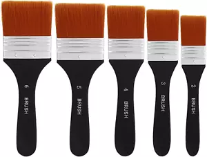 5 Aquarell Acryl Flachpinsel Pinselset Nylonbürste Ölmalerei Gouache 2060mm - Bild 1 von 7