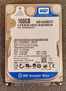 Western Digital WD1600BEVT-00ZCT0 2.5" Scorpio Blue 160GB SATA 5400RPM TESTED! - Afbeelding 1 van 2