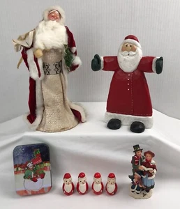 Christmas Lot Willow Tree Santa Midwest Folk Art Wood Santa Snowman Tin Carolers - Picture 1 of 22