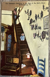 Cartolina d'epoca bambini scala segno della testa di tori Williamsburg Virginia - Foto 1 di 6