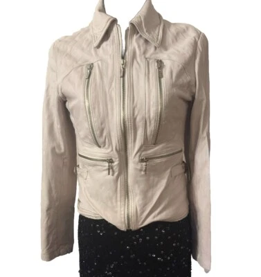 Vintage Michael Hoban North Beach Leather White Moto Jacket szM - Image 1 of 4