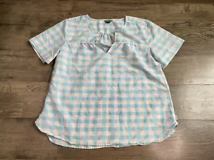 Womens Eddie Bauer short sleeve checkered blouse blue cotton blend size M - Picture 1 of 9