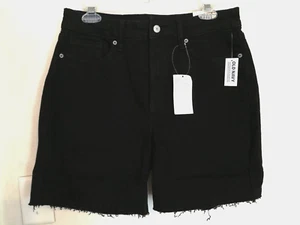 Old Navy Womens Shorts 10 Black O.G. Straight Highrise Denim Jean Pocket Raw Hem - Picture 1 of 5