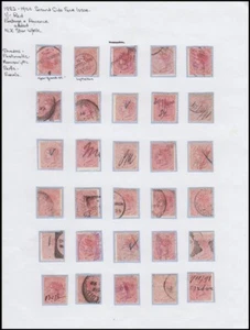 NEW ZEALAND 1882/97 SSF 1/- RED-BROWN PAGE LOT (x30) USED (ID:061/R64663) - Picture 1 of 1