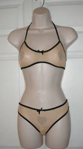 Rene Rolfe M / L Semi Sheer Bra & Panties Color neutro Silver Heart Decals Nuevo - Imagen 1 de 19