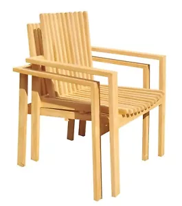 Qty 2 Clipper A-Grade Teak Wood Dining Stacking Arm Chair Pair Outdoor Furniture - Picture 1 of 8