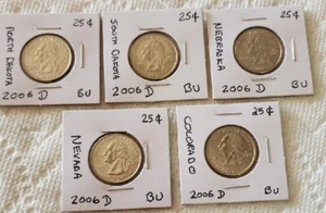 5 2006-D STATE QUARTERS NORTH DAKOTA-SOUTH DAKOTA NEBRASKA COLORADO NEVADA COINS - Picture 1 of 12