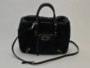BALENCIAGA Papier Mini 2-way Tote Shoulder Bag Fur 387477 Green Adjustable Strap - Picture 1 of 7