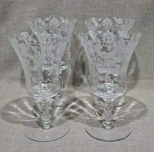 4 Cambridge Glass Rose Point 6 1/2" Goblets Stems ~ 9 oz. ~ #3500 ~ Lot #1 - Picture 1 of 5