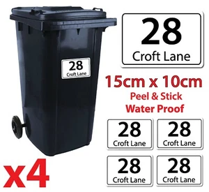 4 x Wheelie Bin Stickers Numbers House Numbers Road Street Name Vinyl Sign - Picture 1 of 2