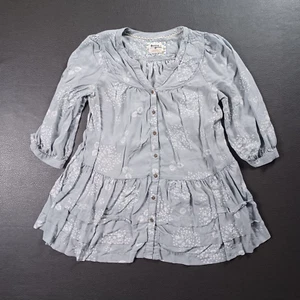Top Holding Horses donna piccola tunica floreale blu scollo a V bottoni civetta boho - Foto 1 di 10