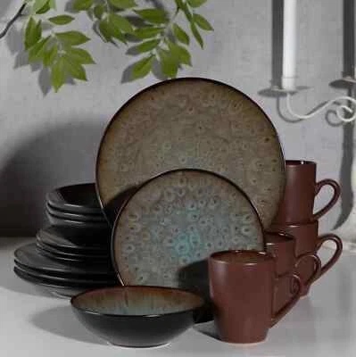 Geschirrset Braun Steingut 4, 8, 12 Personen Geschirr Set bubble 16/32/48-tlg. - Bild 1 von 4