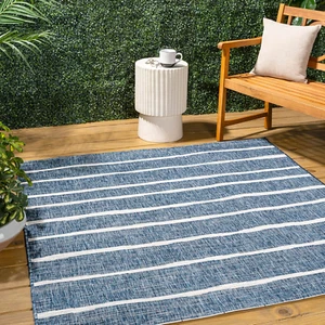 SMB125C-5SQ Colonia Berber Stripe Blue/Ivory 5' Square Indoor/Outdoor Area Rug, - Picture 1 of 9