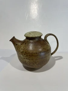 Vintage MCM Teapot Stoneware Signed Brown Beige Green Neutral Matte - Picture 1 of 12
