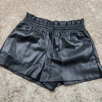 Mustard Seed Faux Leather Mini Hot Sexy Shorts Pocket Elastic Waist Womens Small - Image 1 of 3