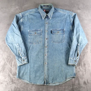 Vintage Ralph Lauren Chaps Jean Shirt Mens L Blue Heavy Denim Long Sleeves - Picture 1 of 18