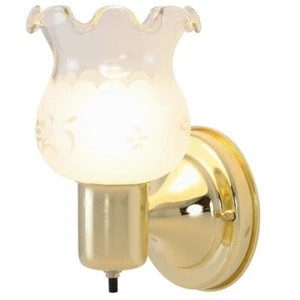 Lighting Wall Sconce w/ Grape Pattern Etched Glass Polished Brass - Picture 1 of 2