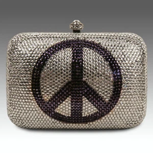 MODERNE CLUTCH GELDBÖRSE PEACE ZEICHEN SWAROVSKI KRISTALL GEHÄRTETES ETUI UND ARMBAND - Bild 1 von 1