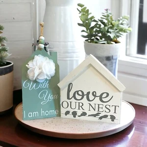 Set of 2 Tiered Tray Accents - Love Our Nest House And With You I Am Home Tag - Picture 1 of 3