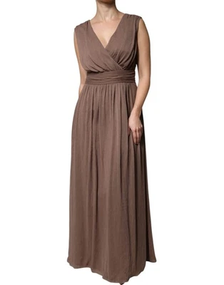 Peserico Brown Ärmellos Tiefer A-Linie Lang Maxi Damen Kleid Echt - Bild 1 von 4