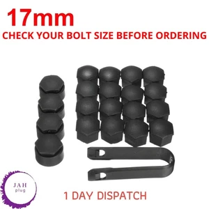 17mm MATT BLACK 20x WHEEL NUT COVERS LOCKING FOR AUDI VW VAUXHALL BMW - Picture 1 of 11