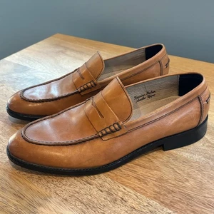 Banana Republic Mens 9.5 Tan Penny Loafer Genuine Italian Leather Shoes - Picture 1 of 9