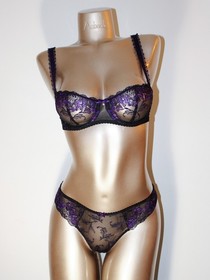 Aubade Paris Sample &Agrave; Fleur De Toi Black and Purple Set with Jewel 34b S