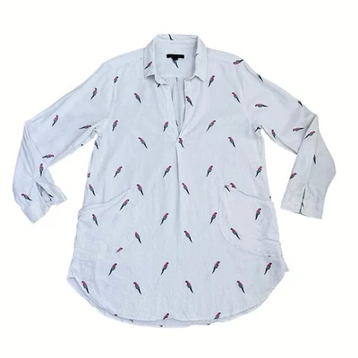 Top túnica mujer mezcla lino para Cynthia M blanco loro estampado pájaro resort  Foto 1 de 4