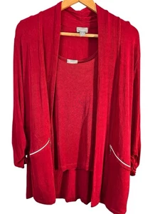 Chico's Travelers Tank & Cardigan Set Slinky Red sleeveless tank Travel Size 2 - Picture 1 of 9