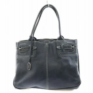 TOD'S Handbag Tote Bag Shoulder bag Navy Leather Belt Japan F/S USED - Picture 1 of 24