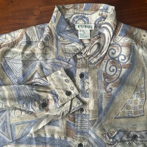 Men’s Pure brand Vintage 90’s 100% silk retro long sleeve button down shirt XL - Picture 1 of 11