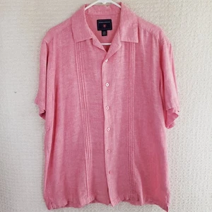 Saddlebred Mens L Button Front Classic Fit Linen Cotton SS Shirt Pink Large - Picture 1 of 10