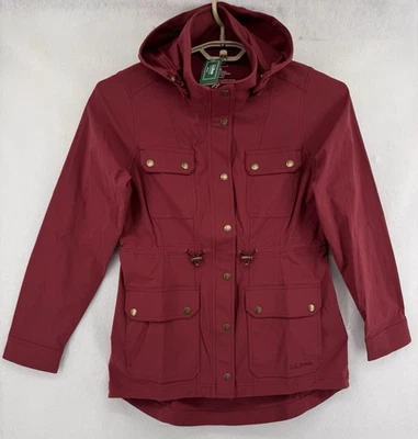 LL Bean Boundless Softshell Rain Jacket Womens Sz SMALL Hooded Stretch Red Wine - Image 1 of 4