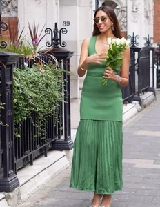 ZARA Green Pleated Knit Combination Midi Maxi Dress Size M 4192/055 - Picture 1 of 9