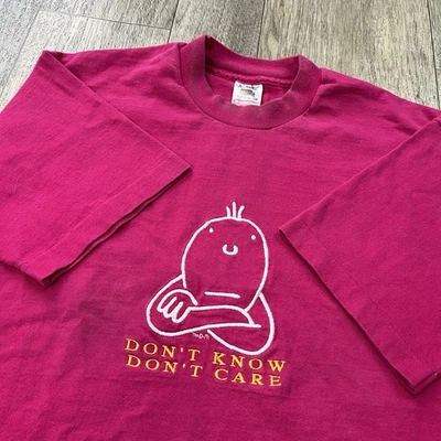 Vintage 90s Don’t Know Don’t Care T-Shirt Size L Humor Funny Single Stitch USA - Image 1 of 4
