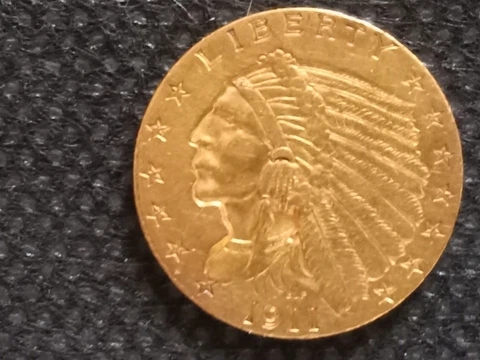 1911 US 2 1/2 Dollar Quarter Eagle Coin $2.50 Indian Cover