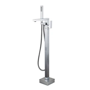 Chrome Bathroom Floor Stand Mount Tub Tap Free Standing Bath Shower Mixer Faucet - Picture 1 of 5