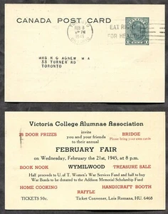 Postkarte Toronto 1945. Spruch. Victoria College Alumnae Fair - Bild 1 von 3