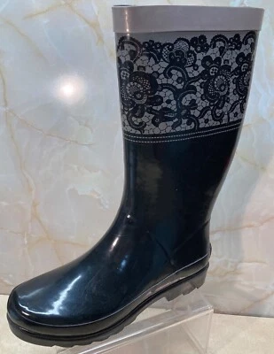 NUEVO SUGAR Raffle4 Mujer Goma Lluvia/Nieve Pull On Botas 7M Negro Gris Cachemira Foto 1 de 4