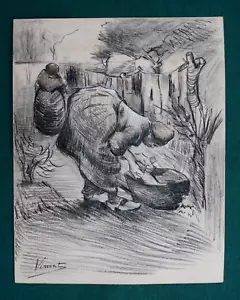 VINCENT VAN GOGH - DRAWING, CHARCOAL ON PAPER, SIGNED, VTG, ARTWORK, PICASSO ERA - Picture 1 of 6