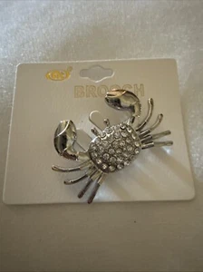 Schöne Silber Strass Krabbe Brosche versilbert  - Bild 1 von 4