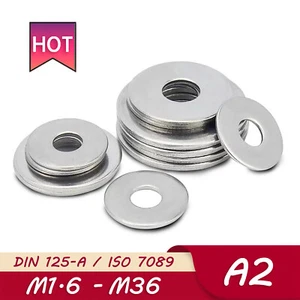 Stainless Steel A2 Flat Washer DIN 125A M2 M2.5 M3 M4 M5 M6 M8 M10 M12 M14 - M36 - Picture 1 of 6