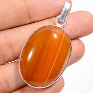 Orange Botswana Agate Gemstone Fashion Jewelry 925 Silver Pendant 1.9" ARP-3378 - Picture 1 of 3