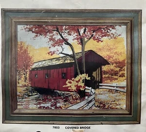 Kit Bordado Crewel American Family Crafts Puente Cubierto Árboles Hojas Otoño - Imagen 1 de 4