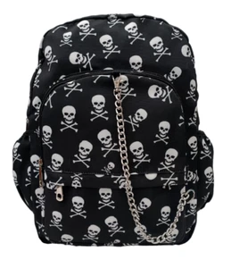 SKULL CROSSBONES schwarz weiß Rucksack Backpack Schule College GOTH Laptoptasche - Bild 1 von 5