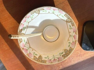 Antique Porcelain Nippon Hand Painted Gold Trim Footed Bowl with ladle - Picture 1 of 8